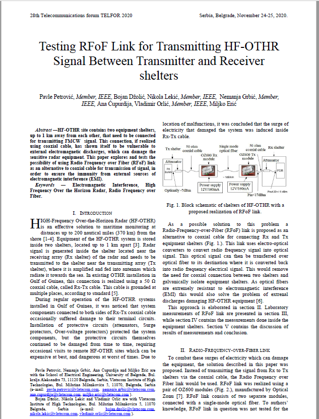 Successful use of OZ600 for Over the Horizon Radar Application